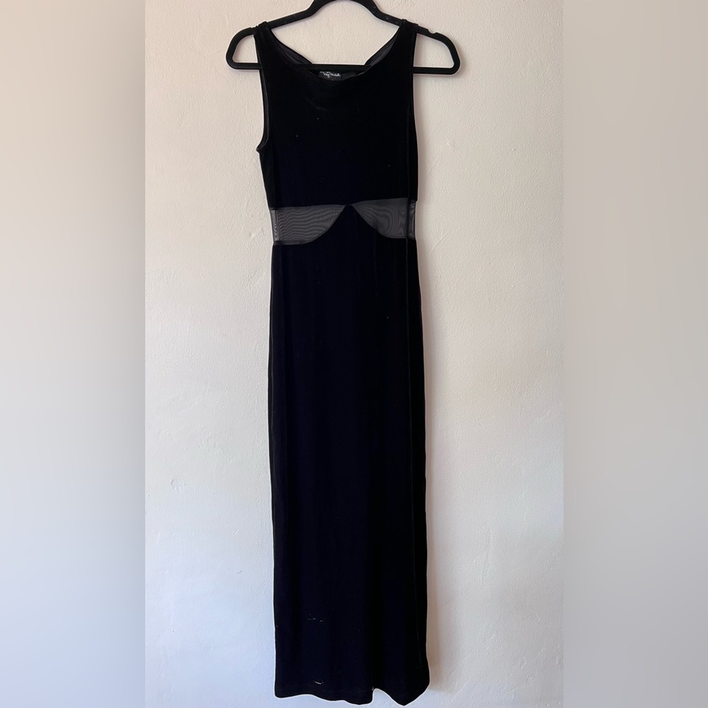 My Michelle Black Velvet Mesh Cut Out Gown